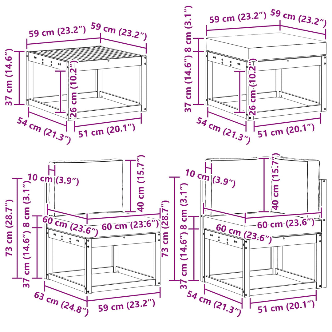 Udendørs sofagruppe 9 stk. Hvid og cremefarvet