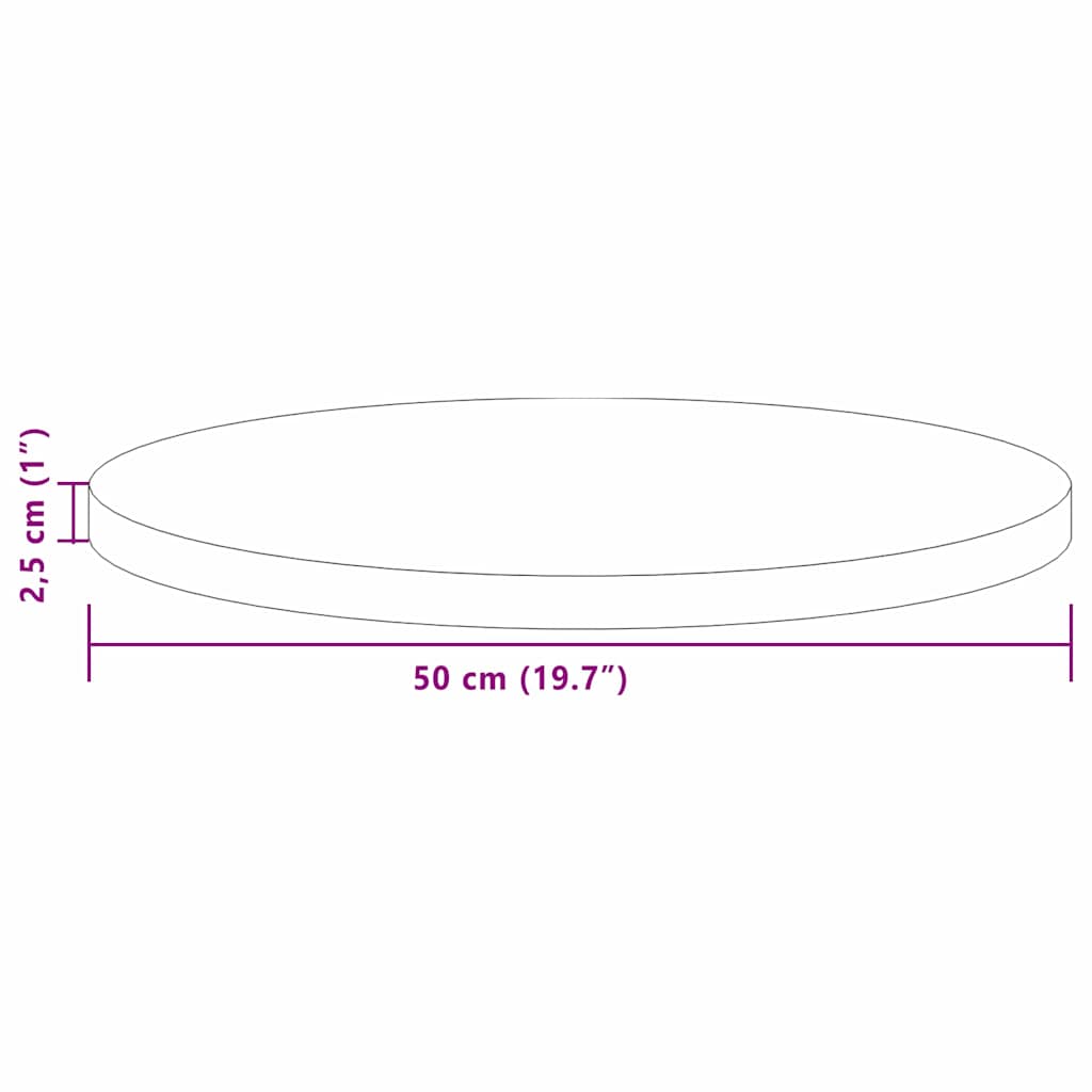 Bordplade Lys Brun Ø 50 x 2,5 cm Massivt Eg Træ