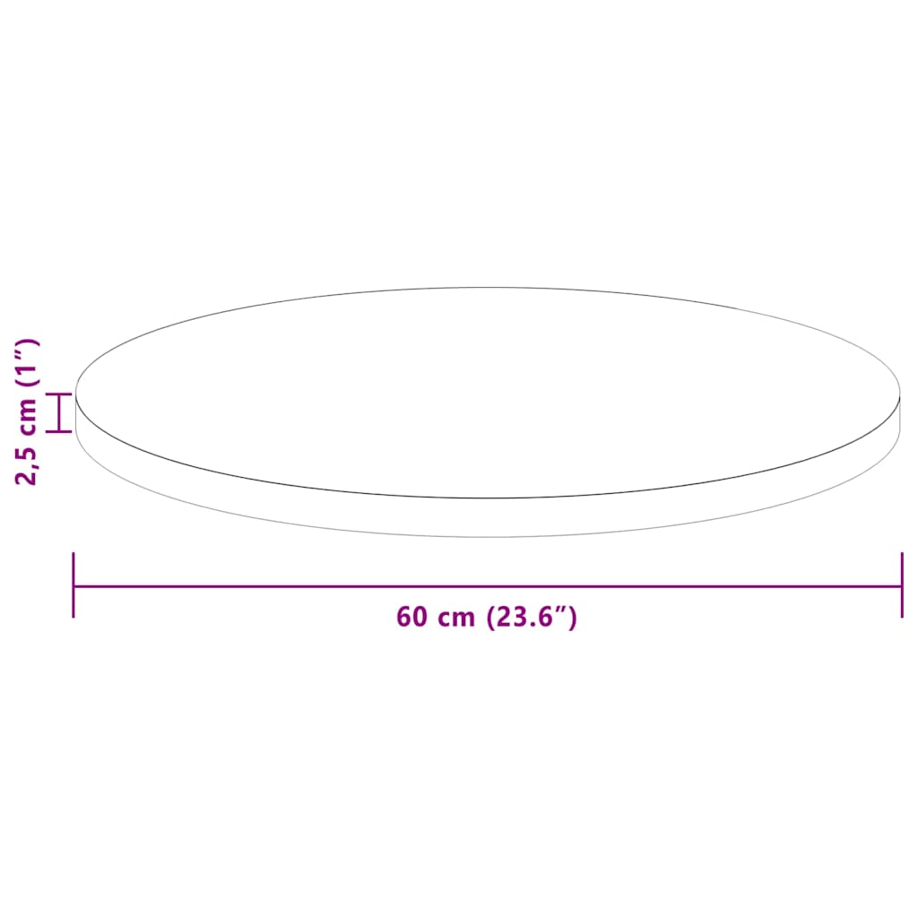 Bordplade Mørk Brun Ø 60 x 2,5 cm Massivt Eg Træ