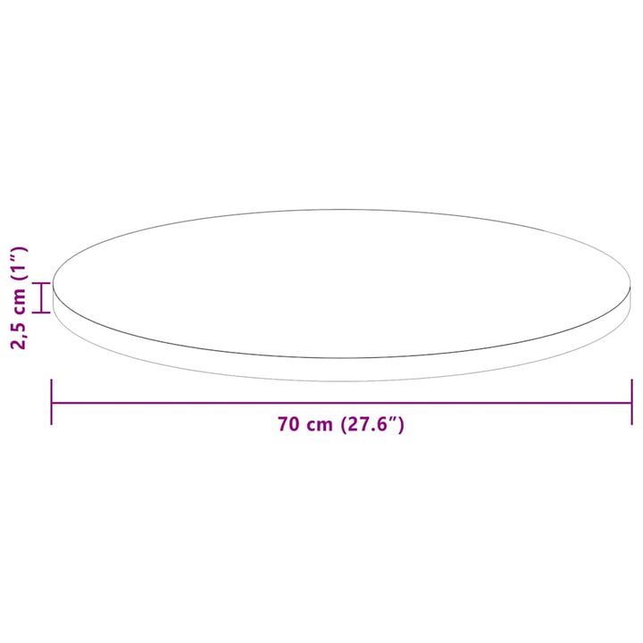 Bordplade Mørk Brun Ø 70 x 2,5 cm Massivt Eg Træ