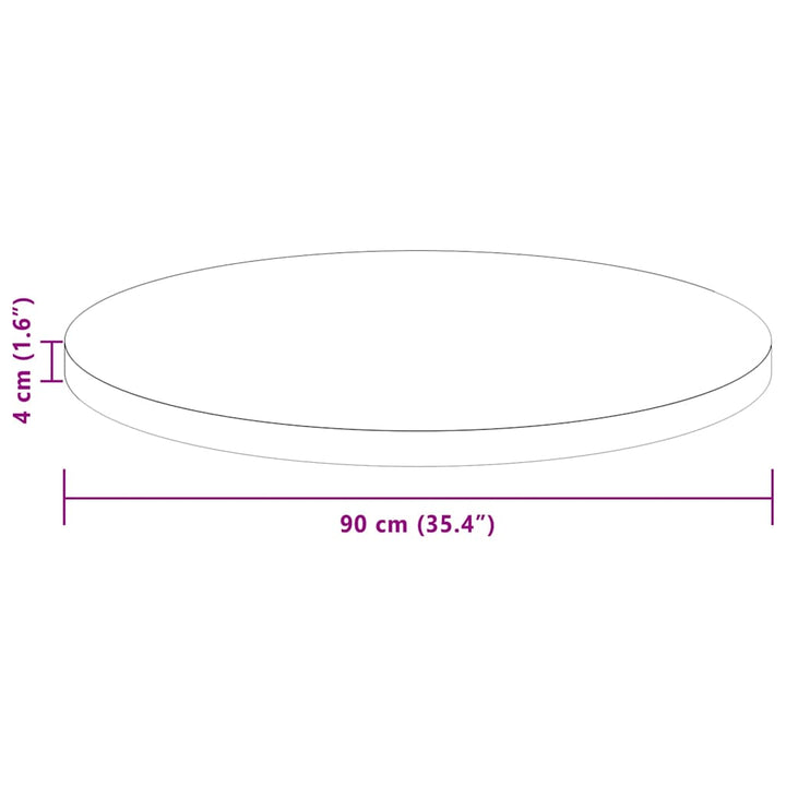 Bordplade Ø 90 x 4 cm Rund Massivt Eg Træ Lys Brun