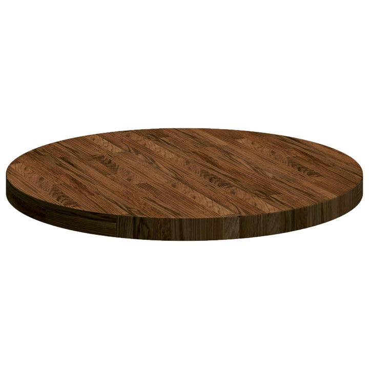 Bordplade Ø 70 x 4 cm Rund Massivt Eg Træ Mørk Brun