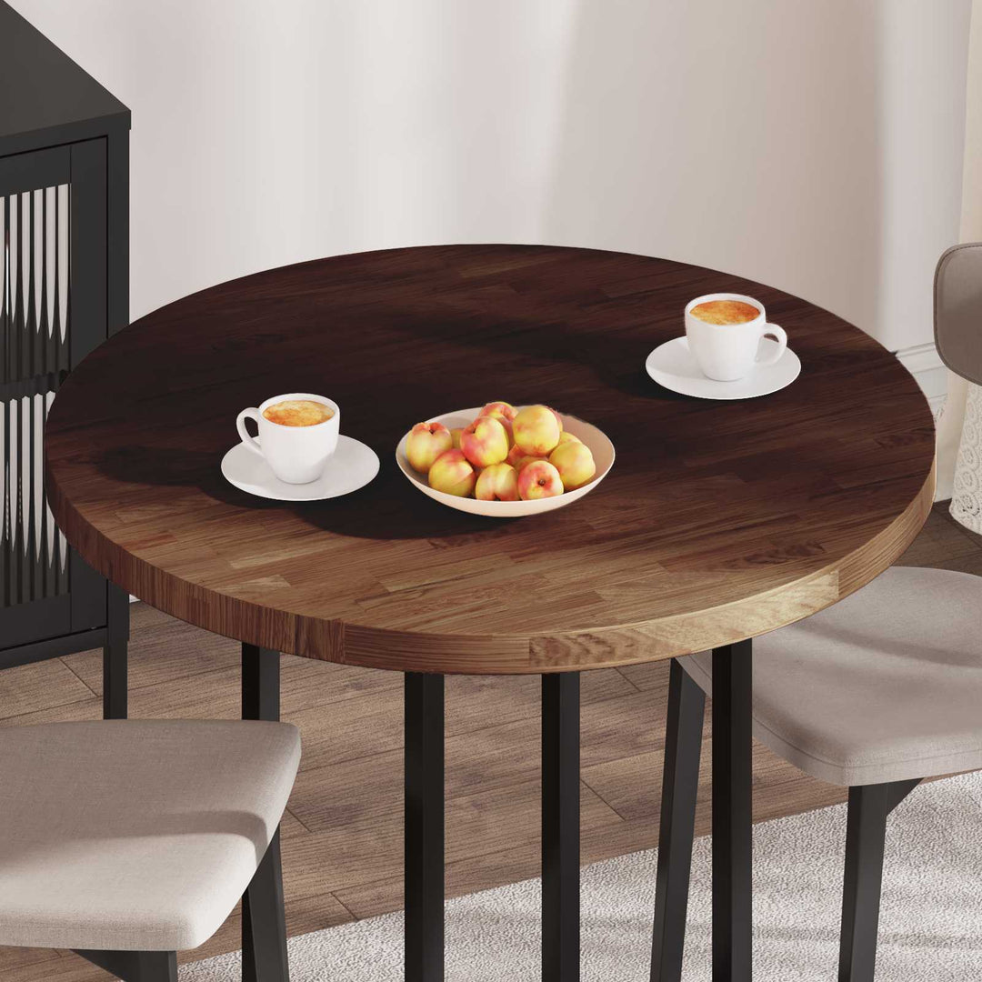Bordplade Ø 90 x 4 cm Rund Massivt Eg Træ Mørk Brun
