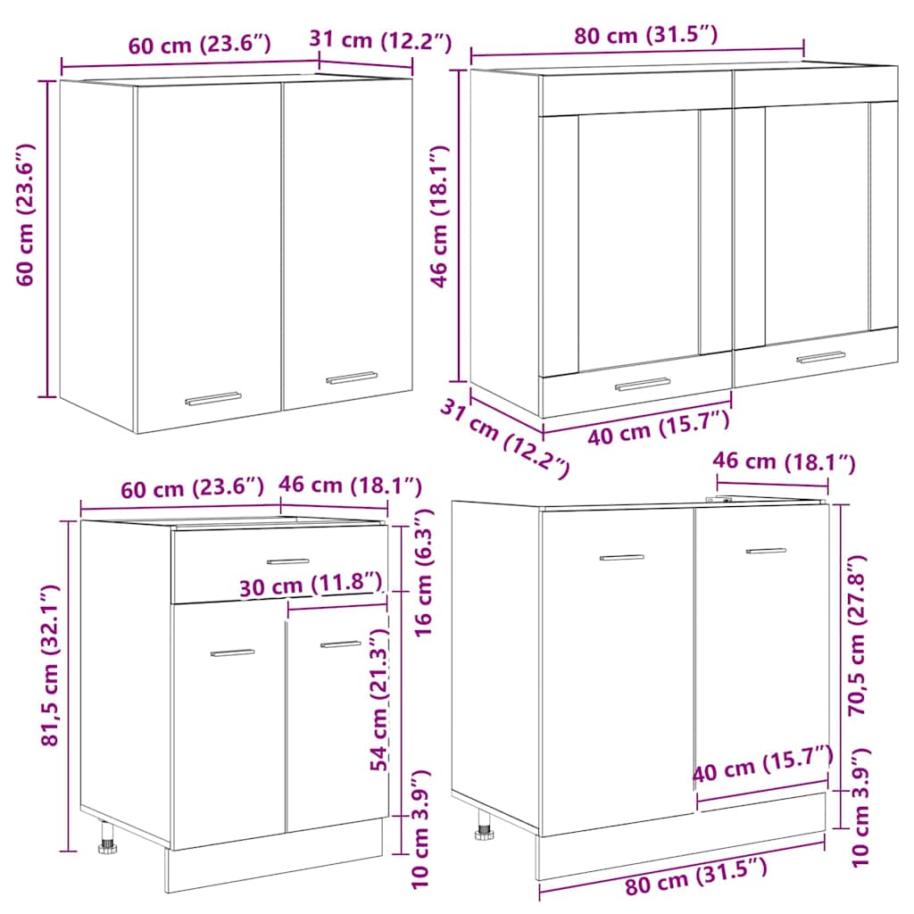 Køkkenenhed Lyon 4 pcs Røget eg 80 x 46 x 81,5 cm
