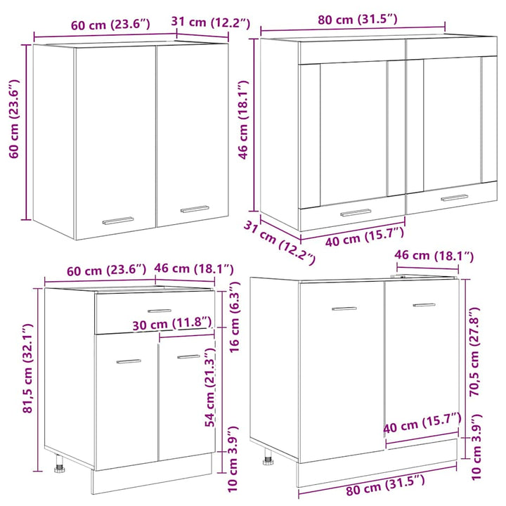 Køkkenenhed Lyon 4 pcs Røget eg 80 x 46 x 81,5 cm
