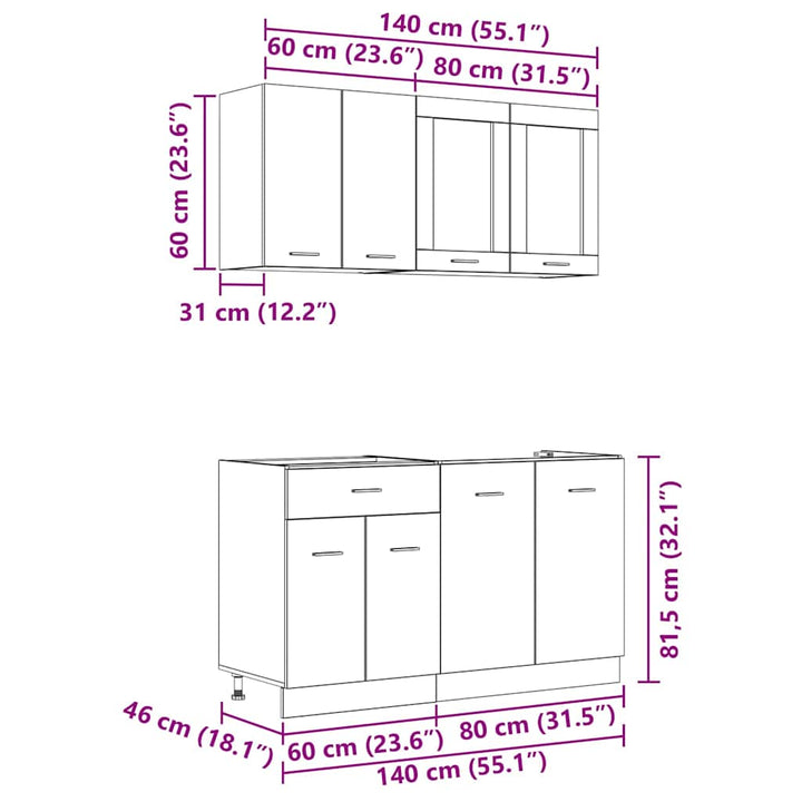 Køkkenenhed Lyon 4 pcs Røget eg 80 x 46 x 81,5 cm