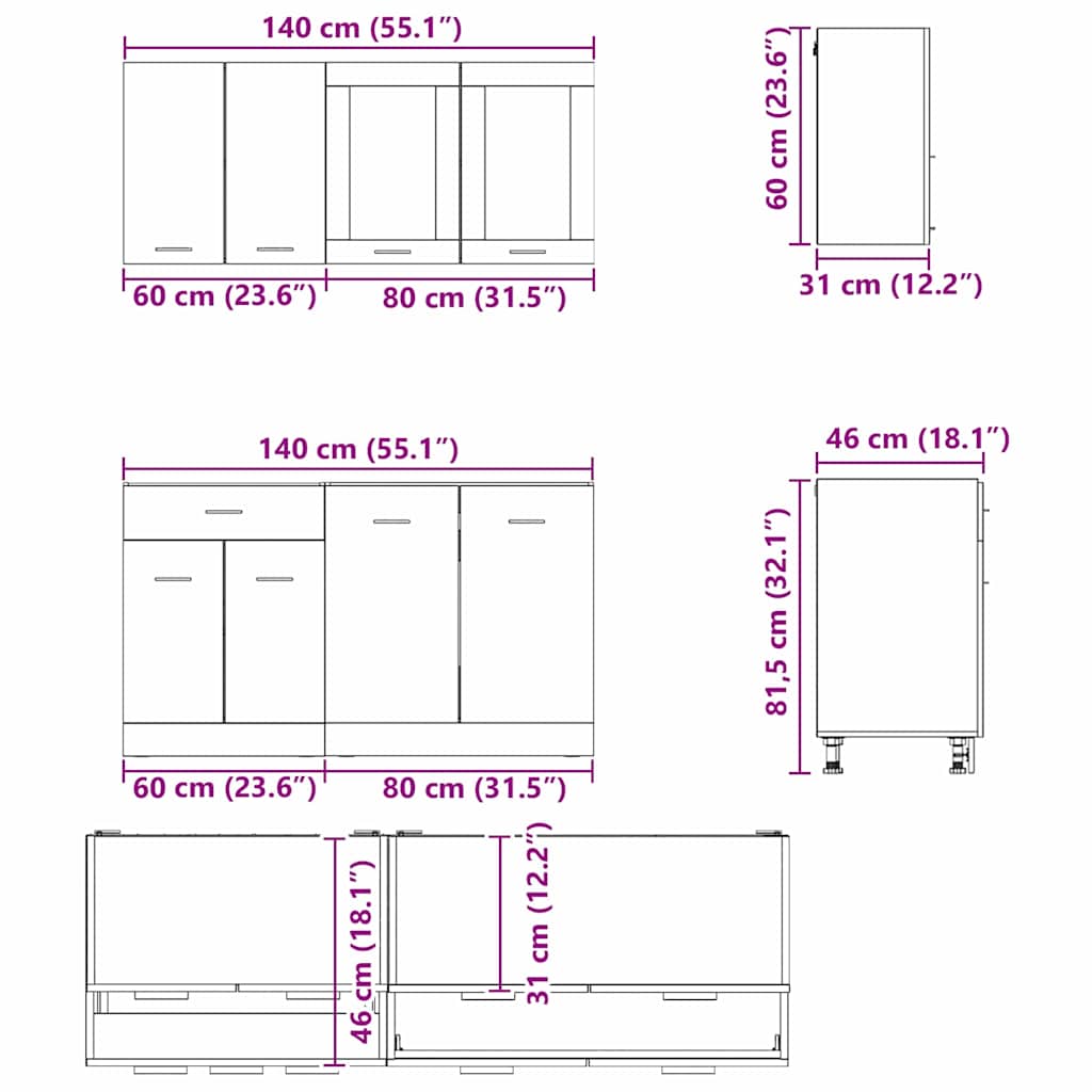 Køkkenenhed Lyon 4 pcs Grå Sonoma 80 x 46 x 81,5 cm