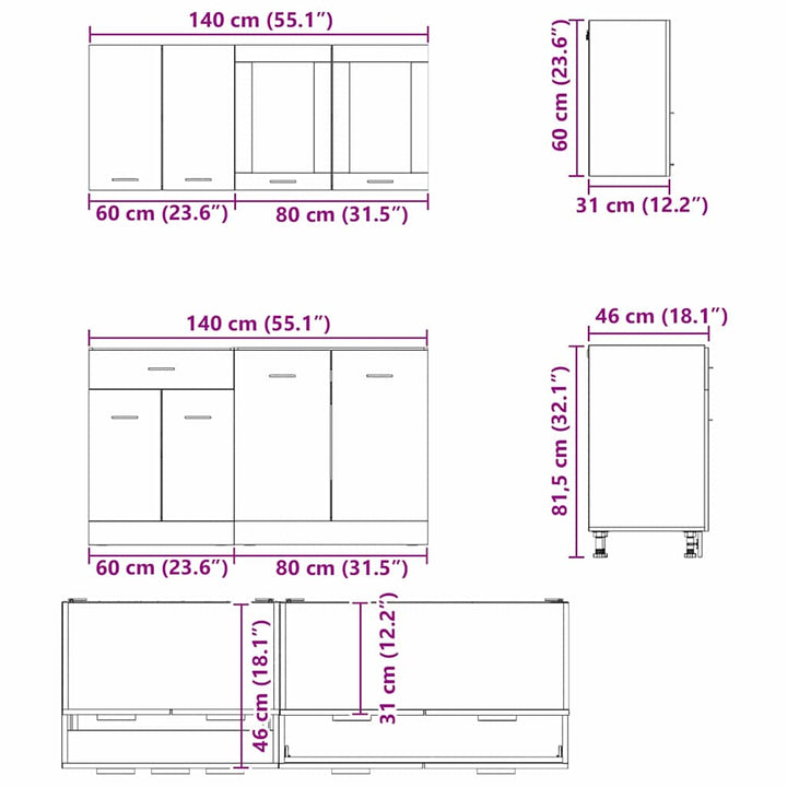 Køkkenenhed Lyon 4 pcs Grå Sonoma 80 x 46 x 81,5 cm