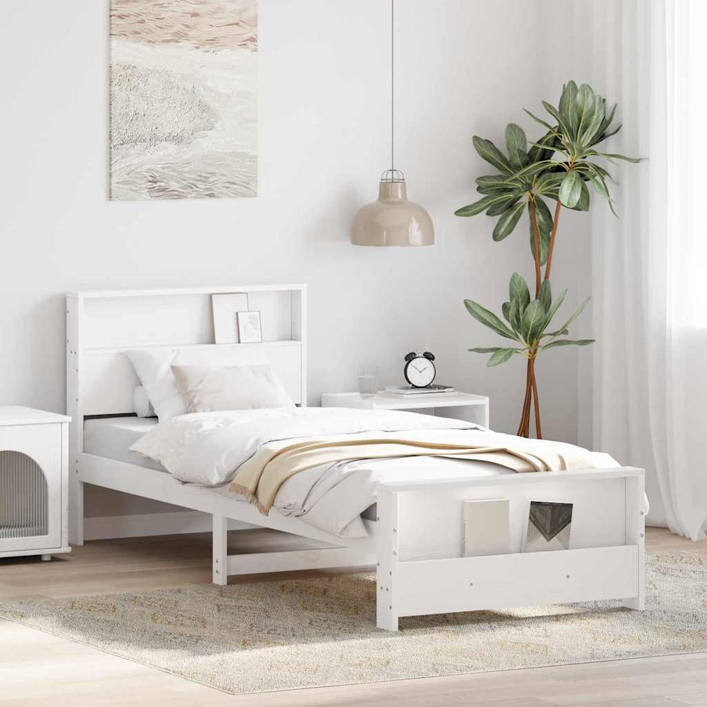 Sengestel med hovedgærde Hvid 100 x 200 cm Konstrueret træ