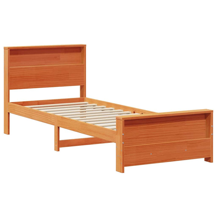 Sengestel med hylde Voks brun 100 x 200 cm Massivt fyrretræ