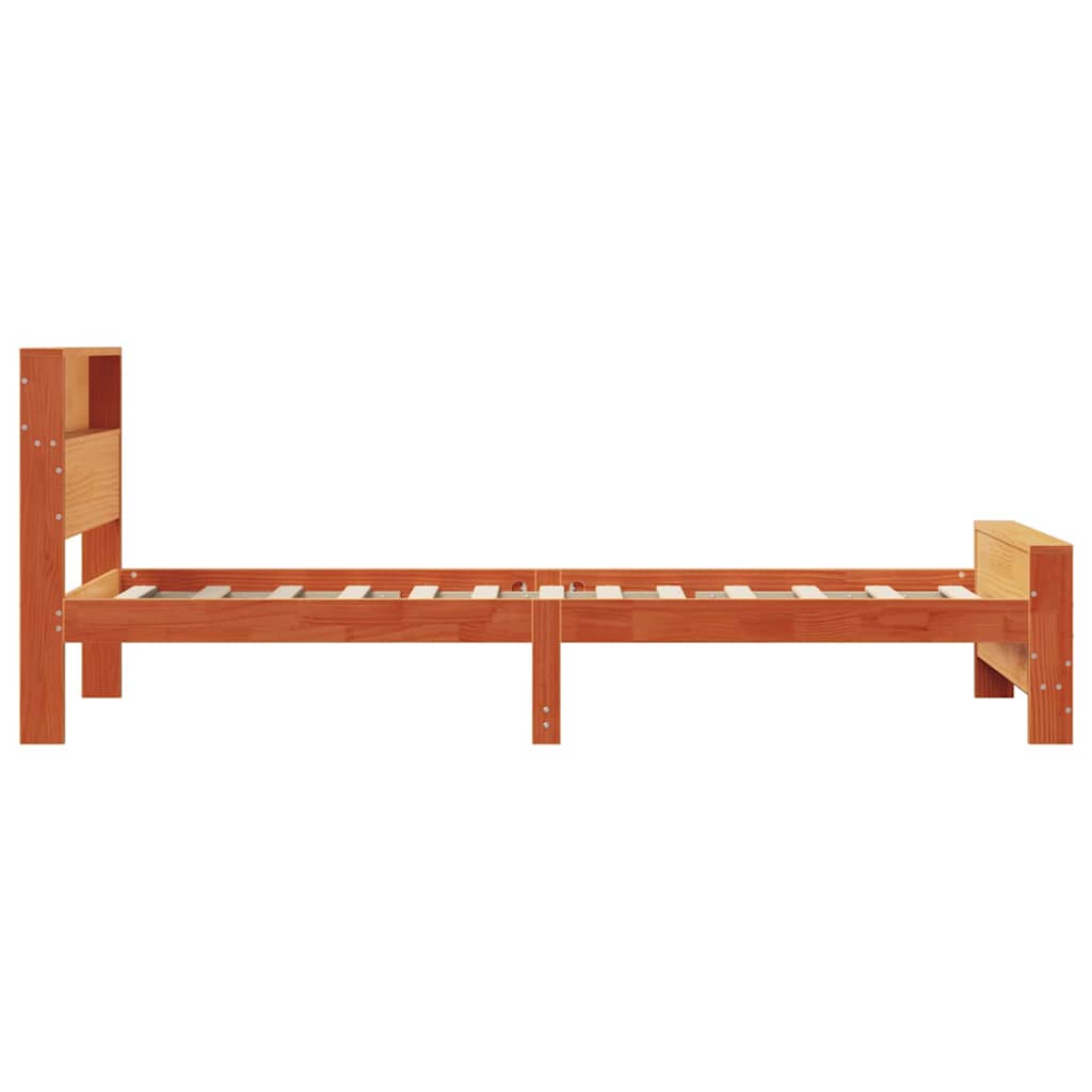 Sengestel med hylde Voks brun 100 x 200 cm Massivt fyrretræ