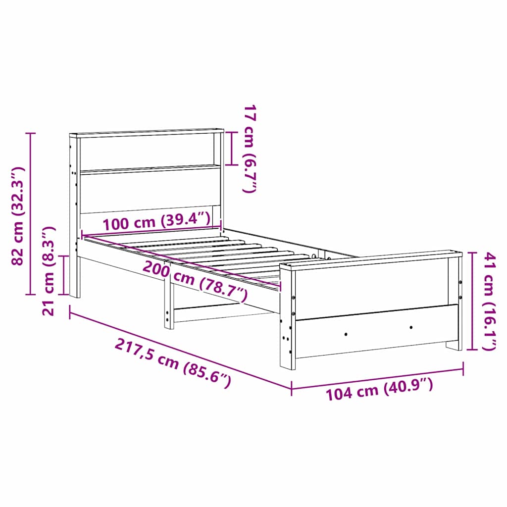 Sengestel med hylde Voks brun 100 x 200 cm Massivt fyrretræ