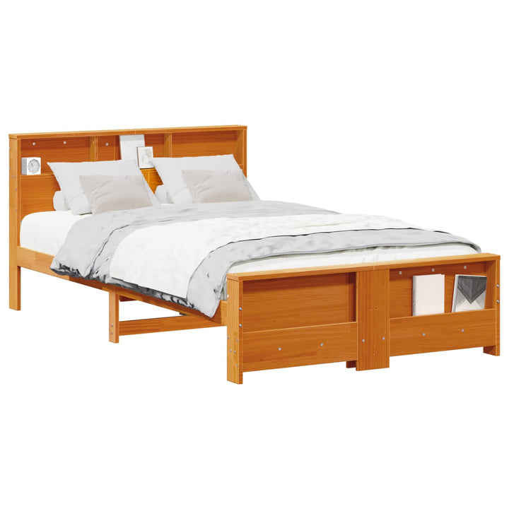 Sengestel med hylde Voks brun 140 x 190 cm Massivt fyrretræ