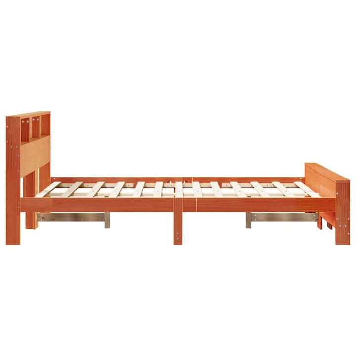 Sengestel med hylde Voks brun 140 x 190 cm Massivt fyrretræ
