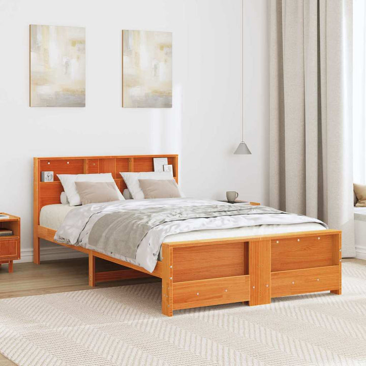 Sengestel med hylde Voks brun 135 x 190 cm Massivt fyrretræ