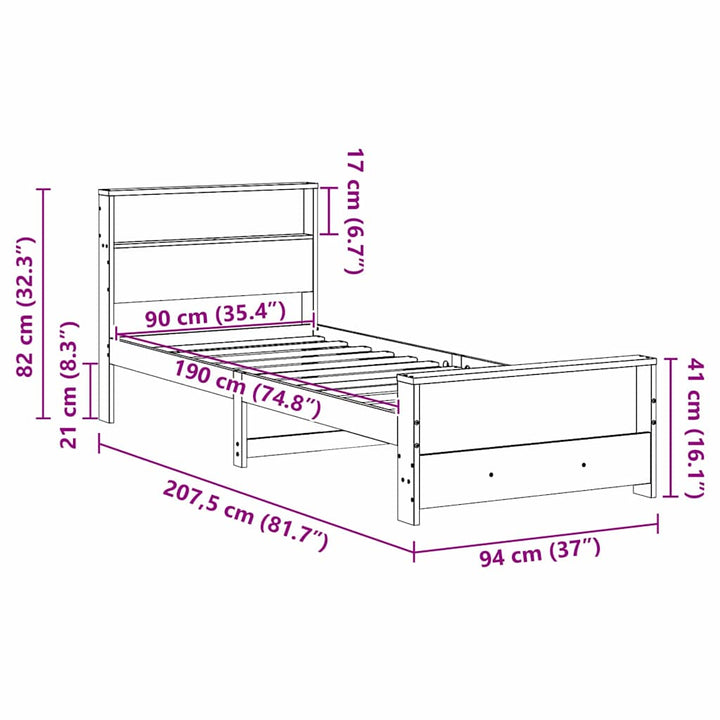 Sengestel med hovedgærde Brun 90 x 190 cm Konstrueret træ