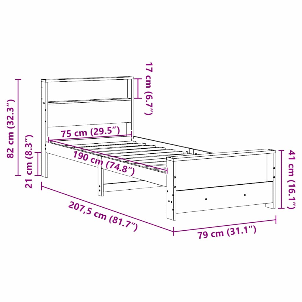 Sengestel med hovedgærde Brun 75 x 190 cm Konstrueret træ