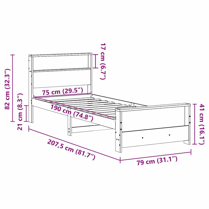 Sengestel med hovedgærde Brun 75 x 190 cm Konstrueret træ