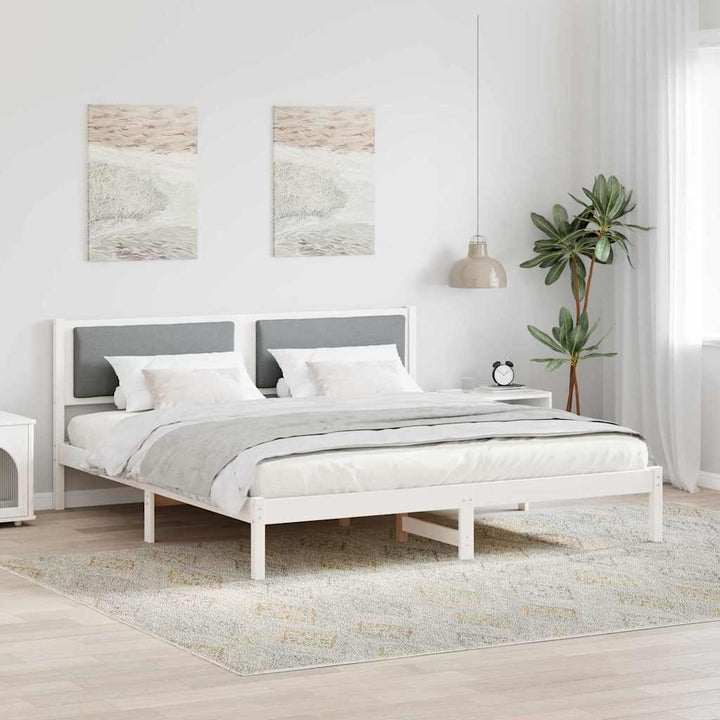Sengestel med hovedgærde Lysegrå 180 x 200 cm Massiv fyrretræ
