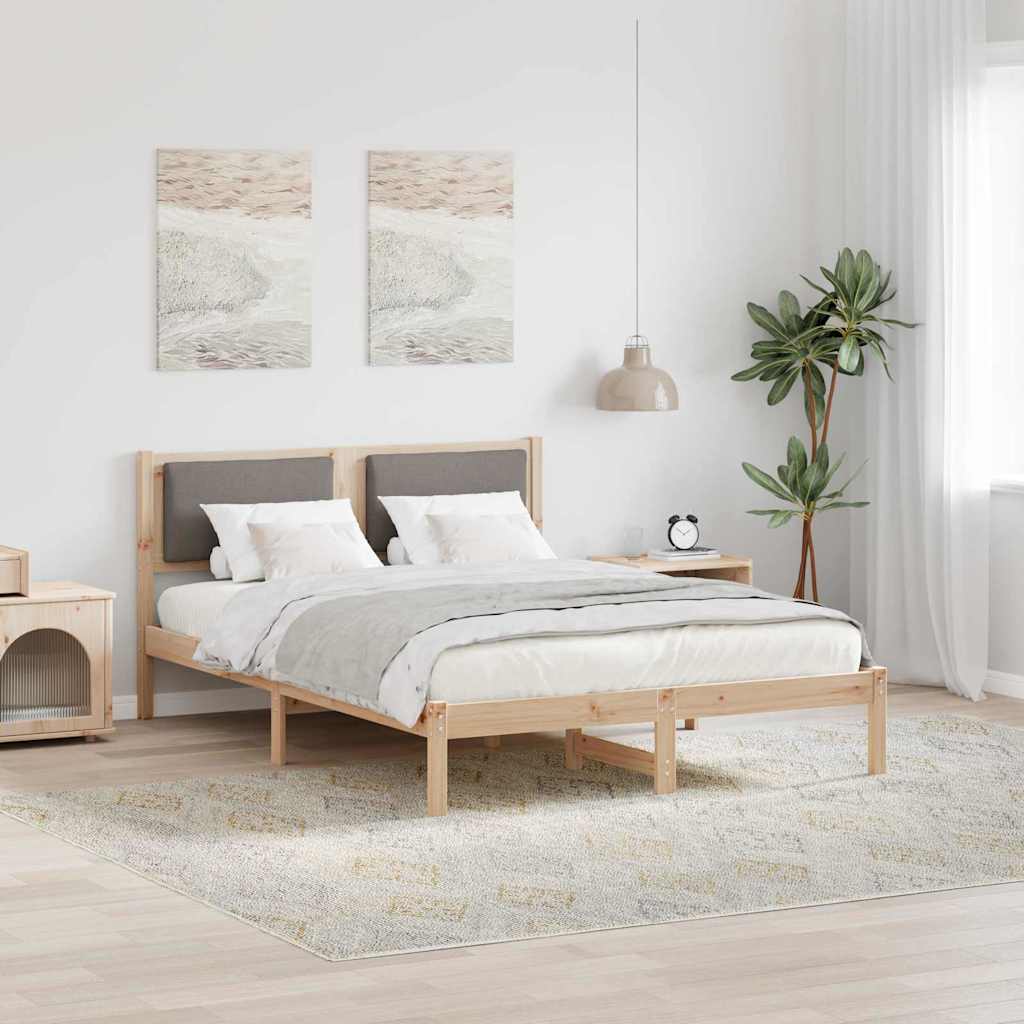Sengestel med hovedgærde Gråbrun 160 x 200 cm Massiv fyrretræ