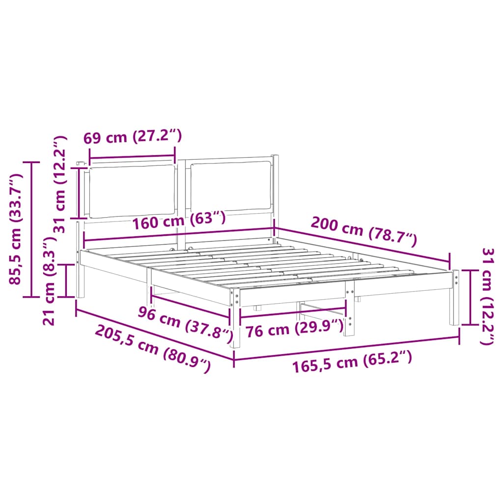 Sengestel med hovedgærde Gråbrun 160 x 200 cm Massiv fyrretræ