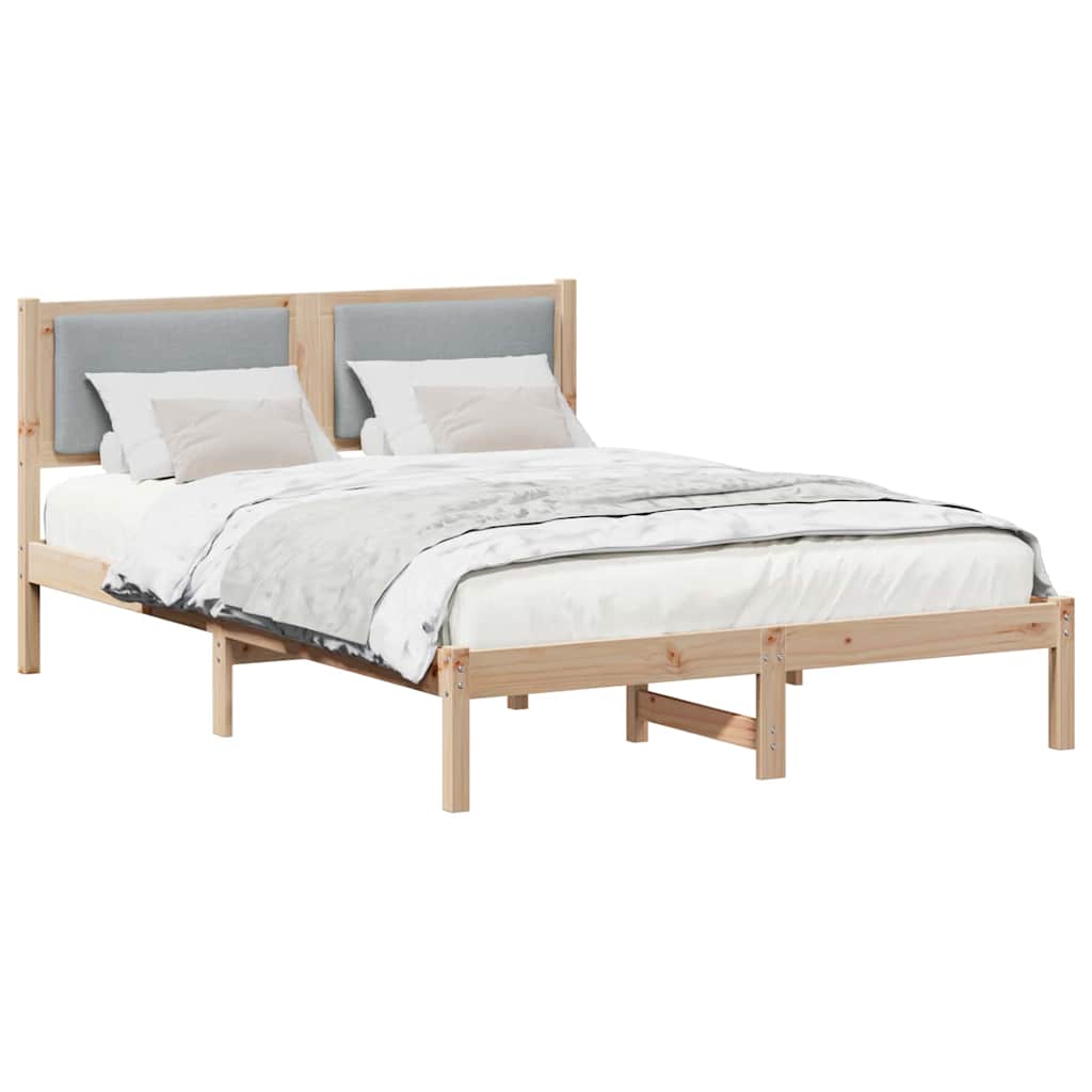 Sengestel med hovedgærde Lysegrå 150 x 200 cm Massiv fyrretræ