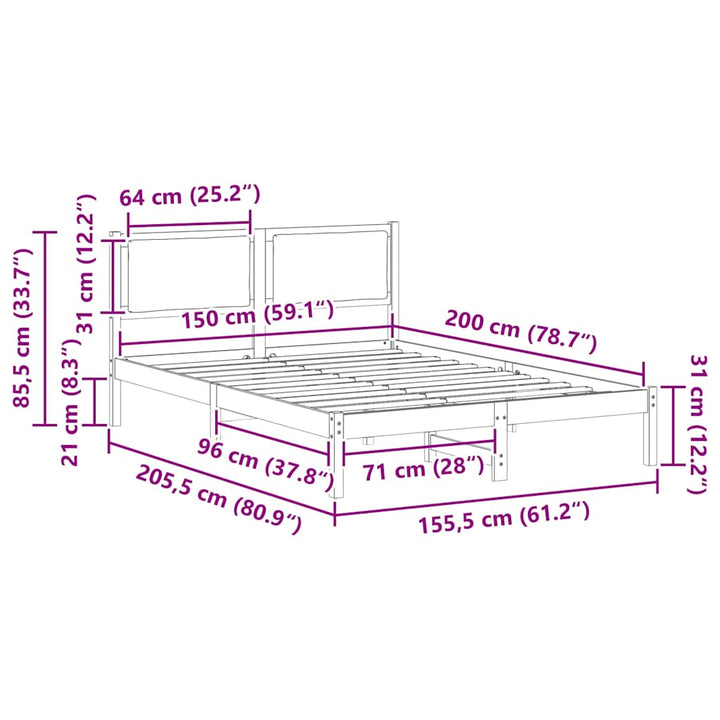 Sengestel med hovedgærde Lysegrå 150 x 200 cm Massiv fyrretræ