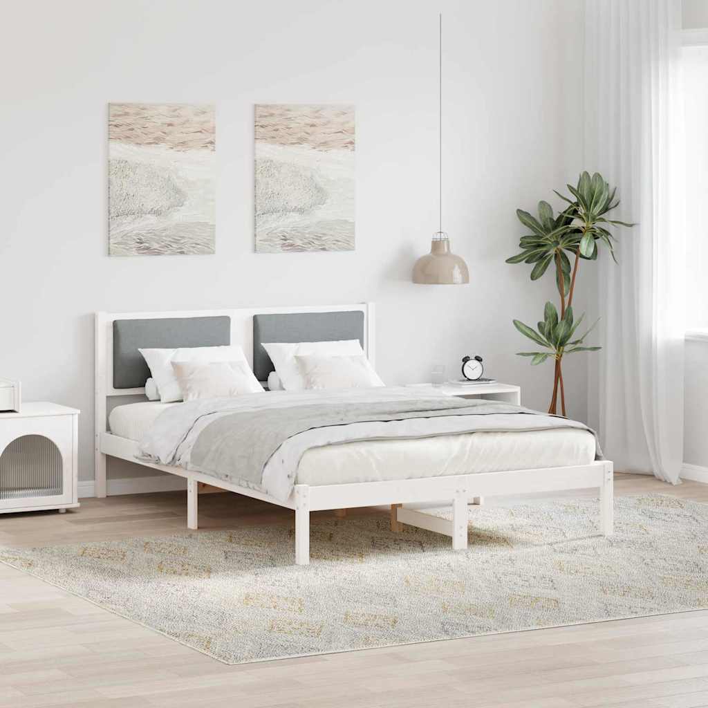 Sengestel med hovedgærde Lysegrå 140 x 200 cm Massiv fyrretræ