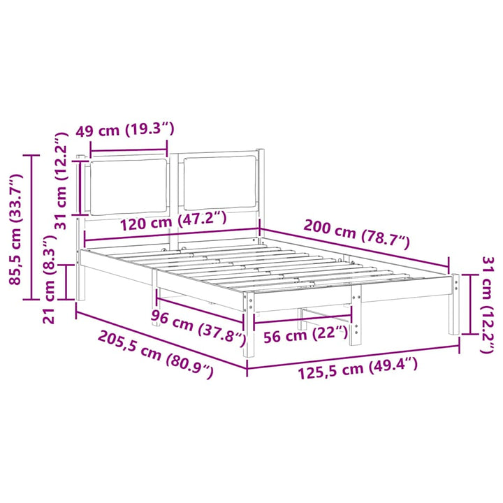 Sengestel med hovedgærde Mørkegrå 120 x 200 cm Massiv fyrretræ
