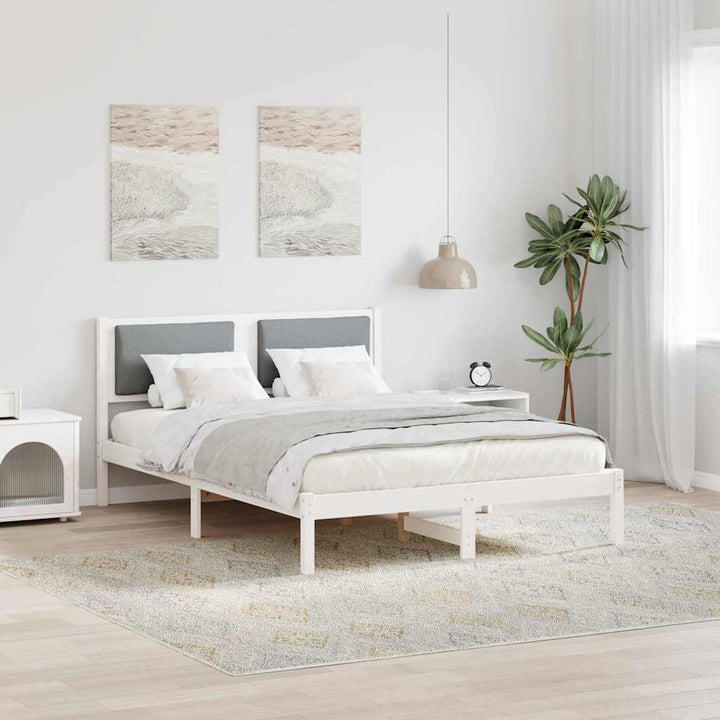 Sengestel med hovedgærde Lysegrå 140 x 190 cm Massiv fyrretræ