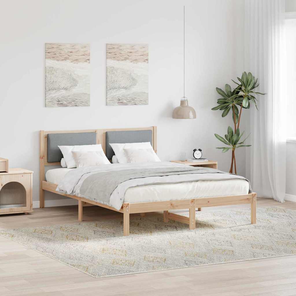 Sengestel med hovedgærde Lysegrå 135 x 190 cm Massiv fyrretræ