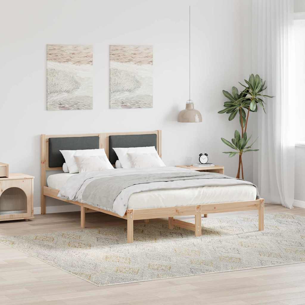 Sengestel med hovedgærde Mørkegrå 135 x 190 cm Massiv fyrretræ