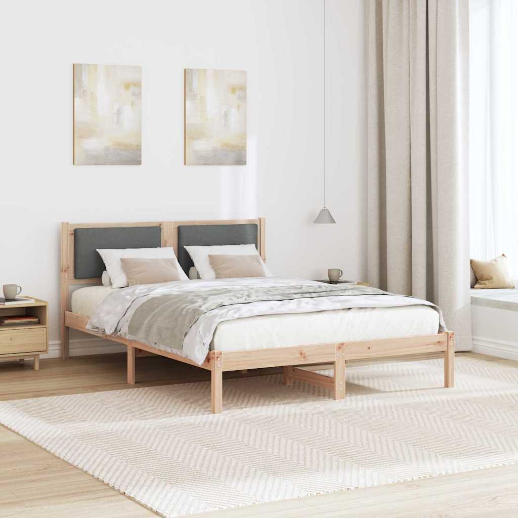Sengestel med hovedgærde Mørkegrå 135 x 190 cm Massiv fyrretræ
