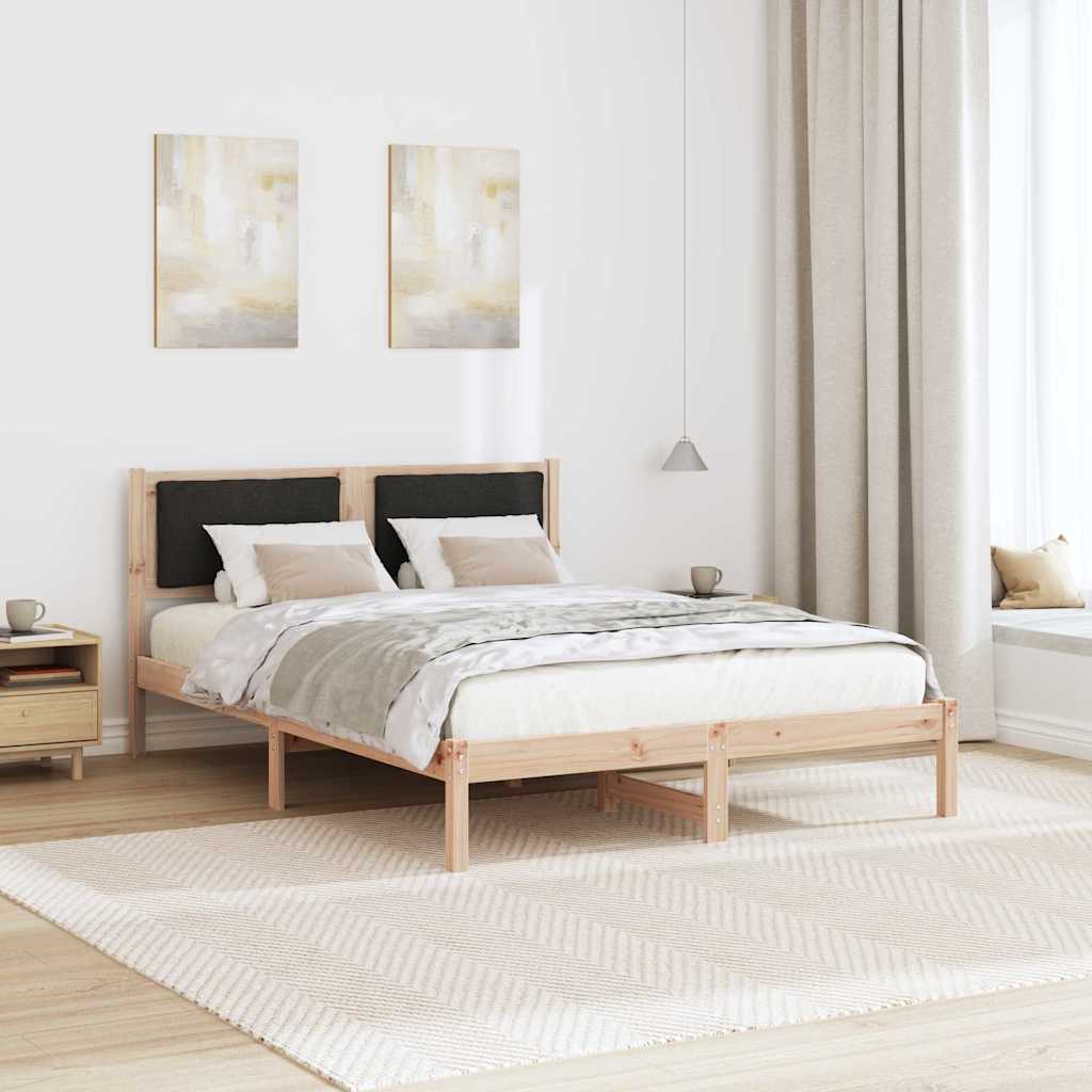 Sengestel med hovedgærde Sort 135 x 190 cm Massiv fyrretræ