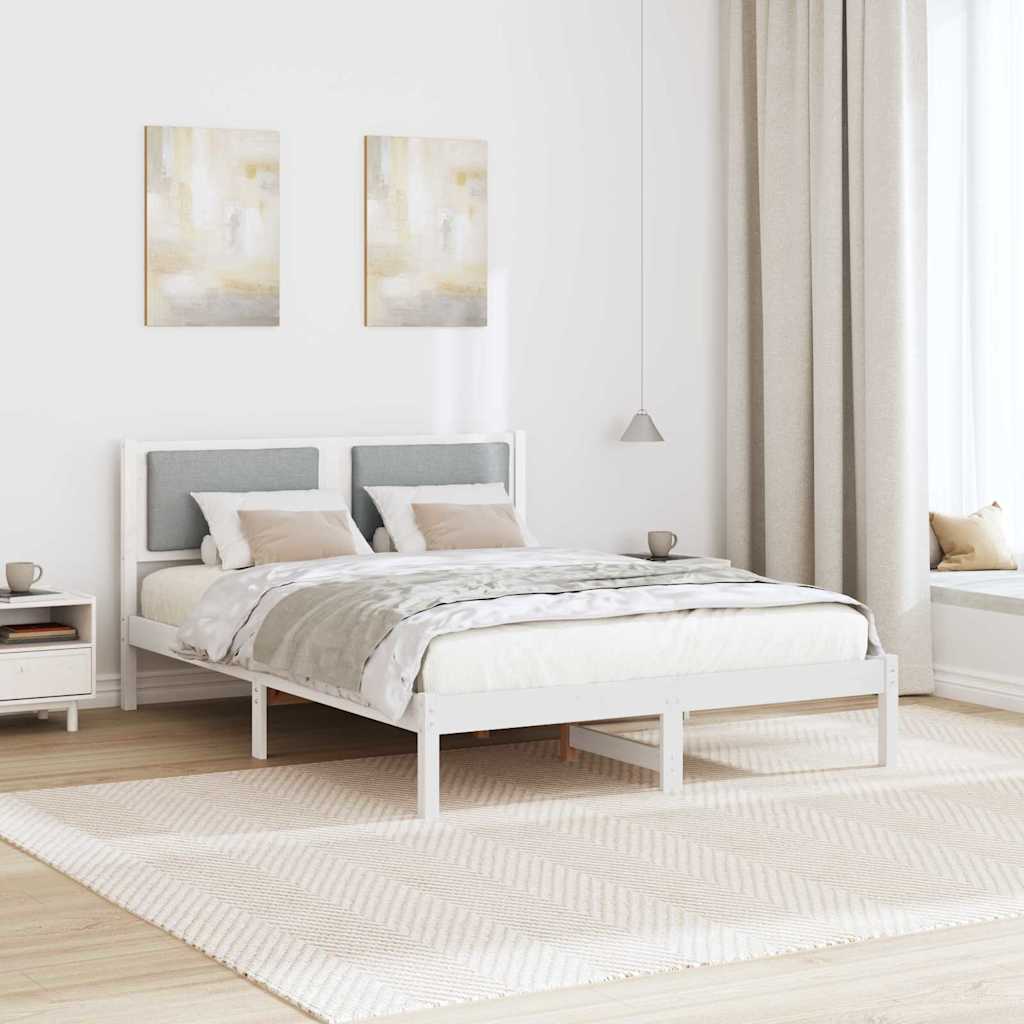 Sengestel med hovedgærde Lysegrå 135 x 190 cm Massiv fyrretræ