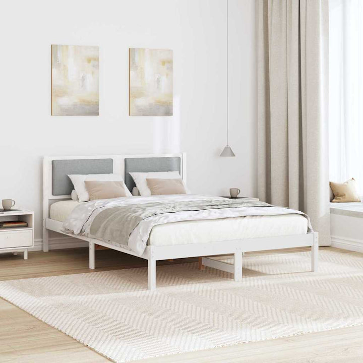 Sengestel med hovedgærde Lysegrå 135 x 190 cm Massiv fyrretræ