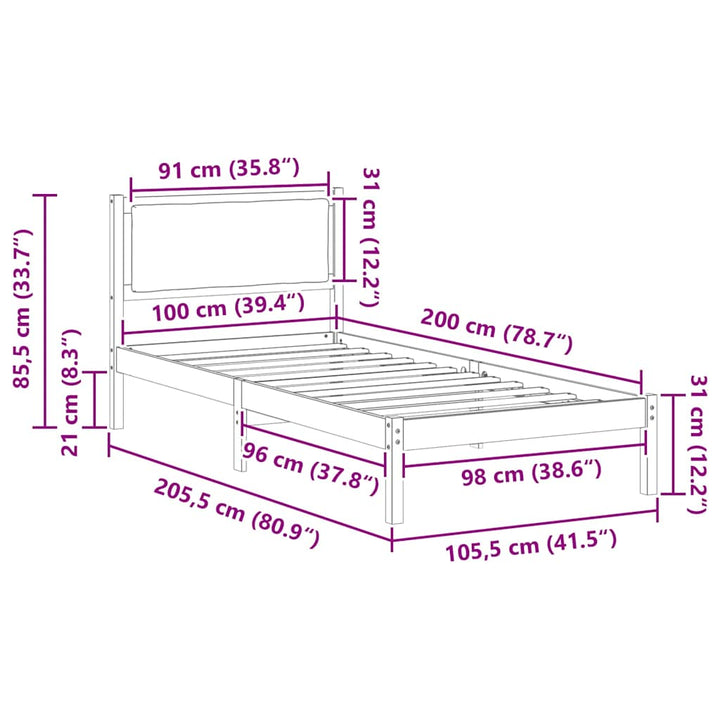 Sengestel med hovedgærde Mørkegrå 100 x 200 cm Massiv fyrretræ