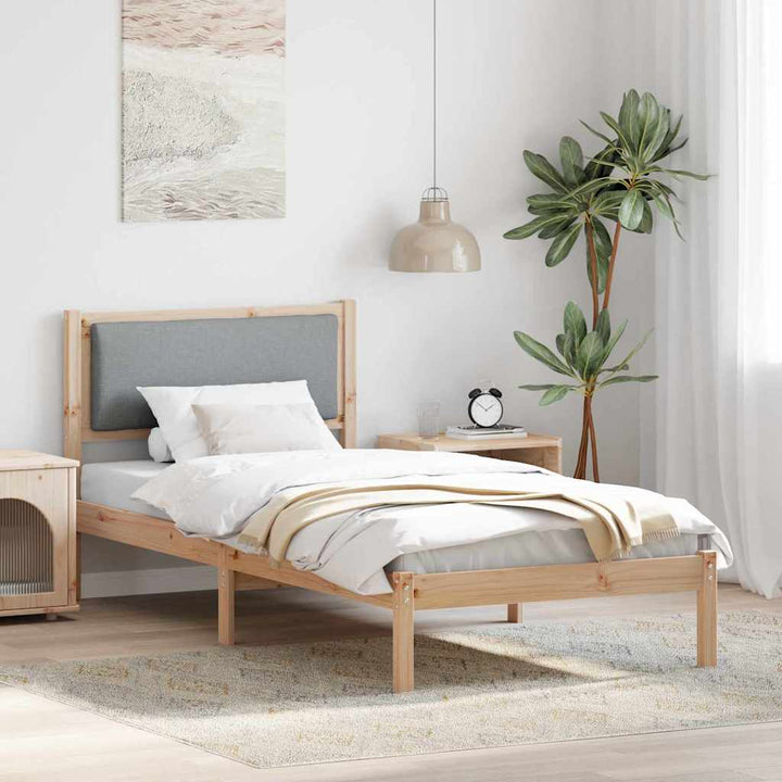Sengestel med hovedgærde Lysegrå 90 x 200 cm Massiv fyrretræ