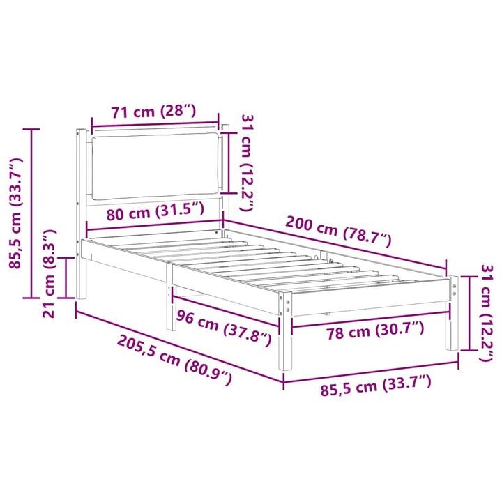 Sengestel med hovedgærde Lysegrå 80 x 200 cm Massiv fyrretræ