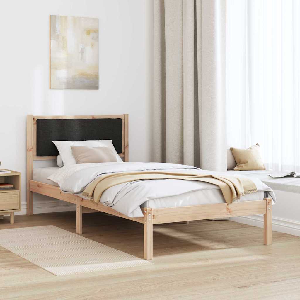 Sengestel med hovedgærde Sort 90 x 190 cm Massiv fyrretræ