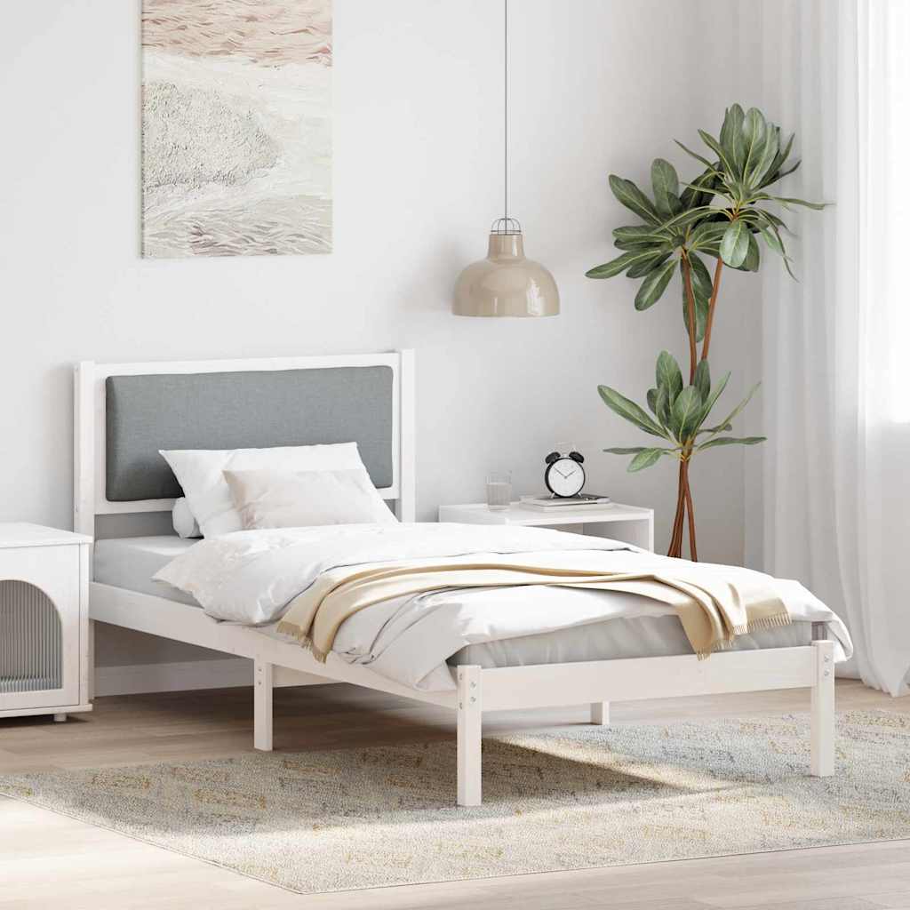Sengestel med hovedgærde Lysegrå 90 x 190 cm Massiv fyrretræ