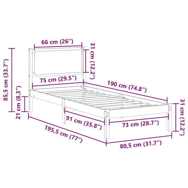 Sengestel med hovedgærde Sort 80 x 190 cm Massiv fyrretræ