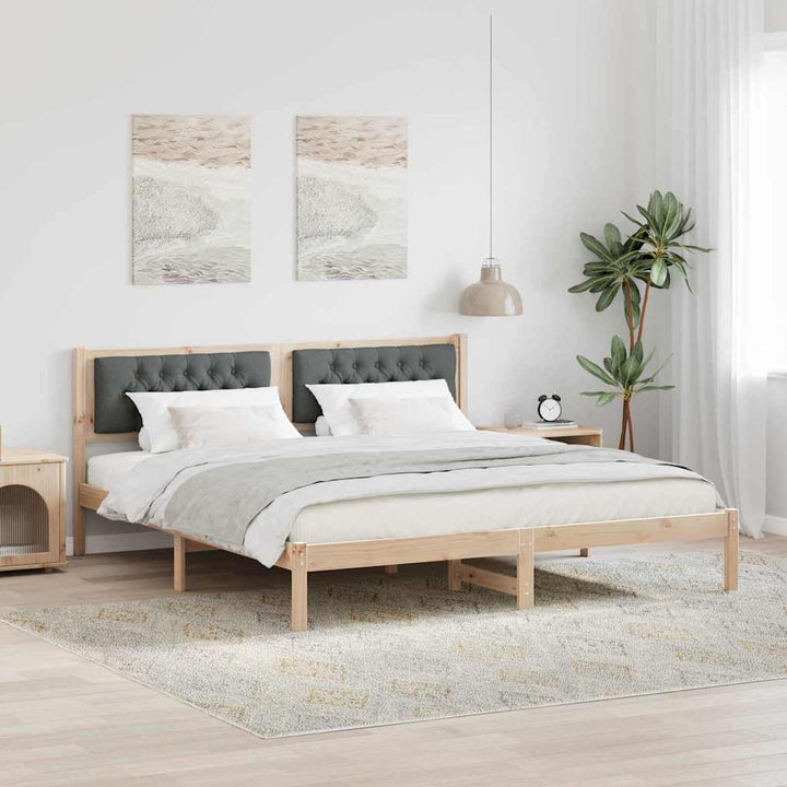 Sengestel med hovedgærde Mørkegrå 160 x 200 cm Massiv fyrretræ