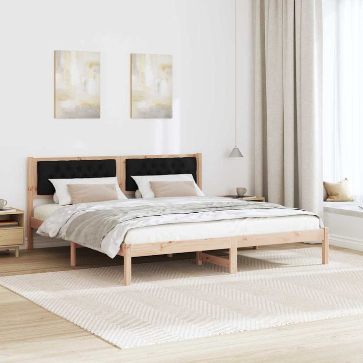 Sengestel med hovedgærde Sort 160 x 200 cm Massiv fyrretræ