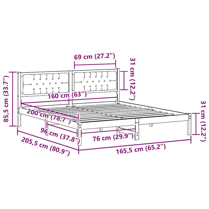 Sengestel med hovedgærde Lysegrå 160 x 200 cm Massiv fyrretræ