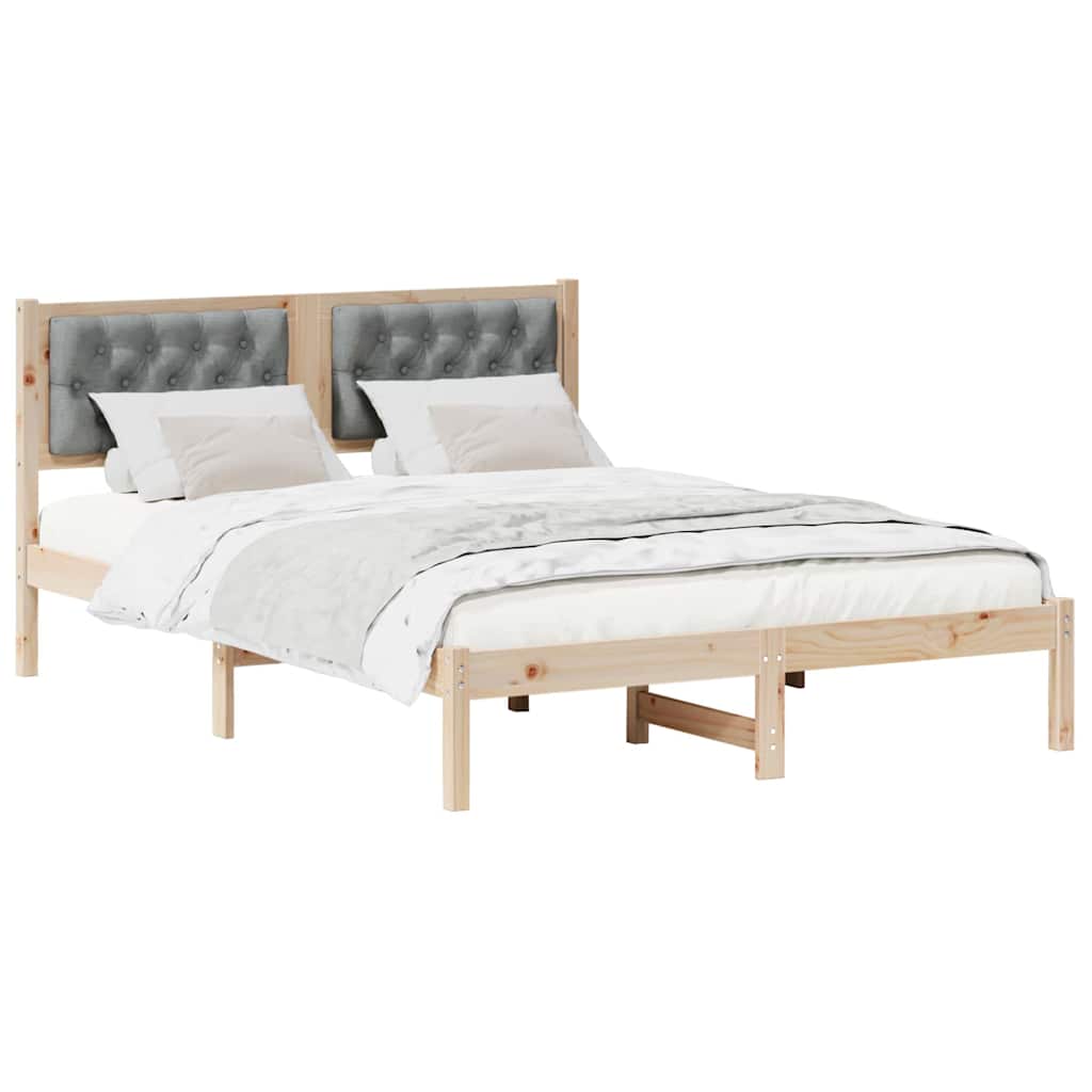 Sengestel med hovedgærde Lysegrå 150 x 200 cm Massiv fyrretræ