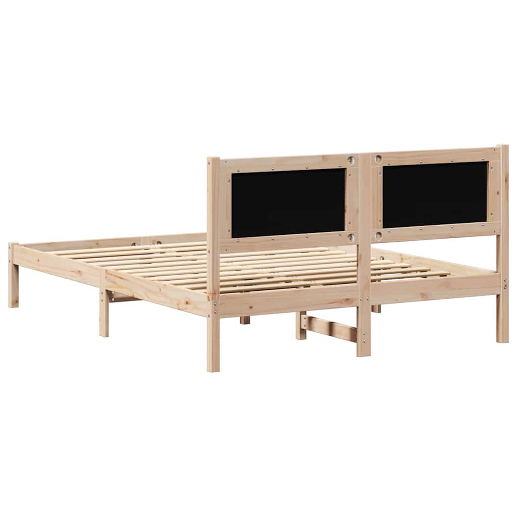 Sengestel med hovedgærde Sort 150 x 200 cm Massiv fyrretræ