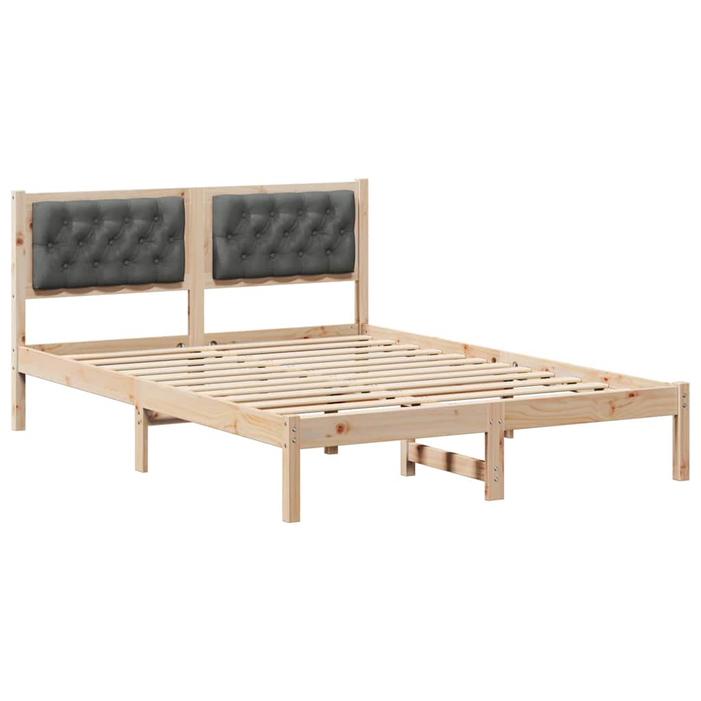 Sengestel med hovedgærde Mørkegrå 140 x 200 cm Massiv fyrretræ