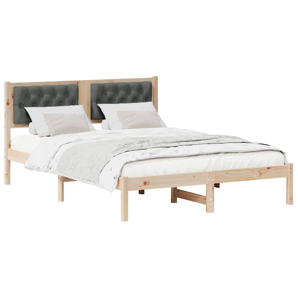 Sengestel med hovedgærde Mørkegrå 140 x 200 cm Massiv fyrretræ