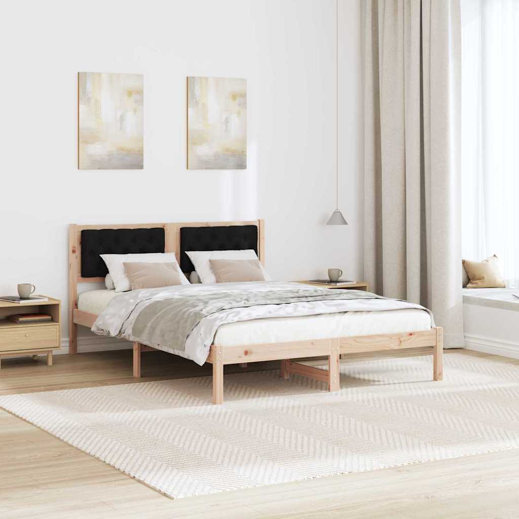 Sengestel med hovedgærde Sort 140 x 200 cm Massiv fyrretræ